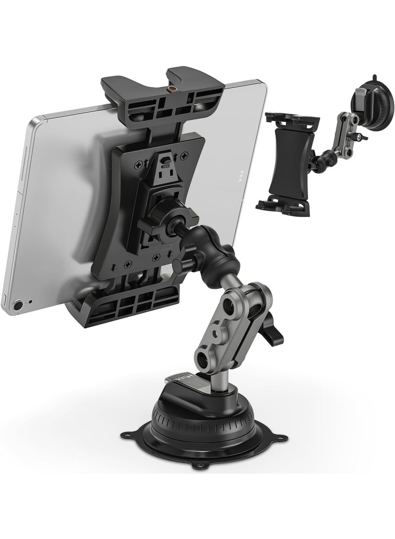 حامل تابليت للسيارة مقاوم للوزن مع قاعدة شفط قوية/لاصقة لجهاز iPad للوحة القيادة أو الزجاج الأمامي أو الحائط أو المكتب أو السيارة، حامل بزاوية 360° لأجهزة iPad Pro/Air/Mini/Galaxy مقاسات 4.7-12.9 بوصة - Image 2