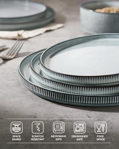 famiware Star Salad Plates for 6, 8 inches Plate Set, Stoneware Dinnerware, Small Dinner Plates for Dessert, Salad, Appetizer, Smoky Blue - Image 4