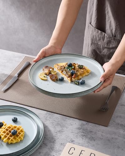 famiware Star Salad Plates for 6, 8 inches Plate Set, Stoneware Dinnerware, Small Dinner Plates for Dessert, Salad, Appetizer, Smoky Blue - Image 2