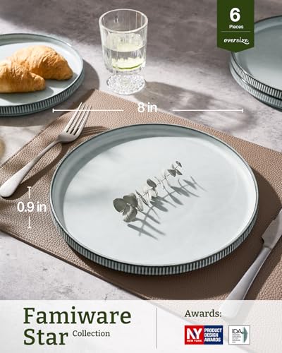 famiware Star Salad Plates for 6, 8 inches Plate Set, Stoneware Dinnerware, Small Dinner Plates for Dessert, Salad, Appetizer, Smoky Blue - Image 3