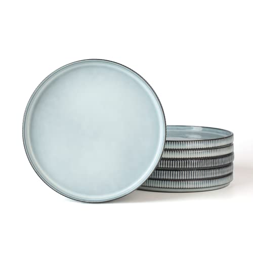 famiware Star Salad Plates for 6, 8 inches Plate Set, Stoneware Dinnerware, Small Dinner Plates for Dessert, Salad, Appetizer, Smoky Blue - Image 1