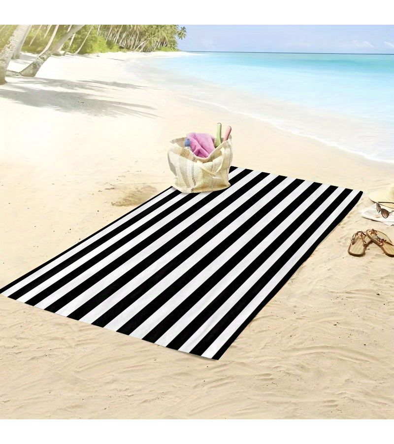 One Oversized Bath And Beach Towel 70x140cm With Black White Vertical Stripes Soft Quick Drying Large For Pool Travel Home Modern Minimalist Contemporary Style - Image 2