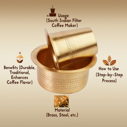 Thangam South Indian Brass Coffee Cup Dawara/Dabara & Tumbler for Serving Filter Coffee/Tea/Traditional kumbakonam Dabara Set Matt - 150ml (Set of 3) - Image 2