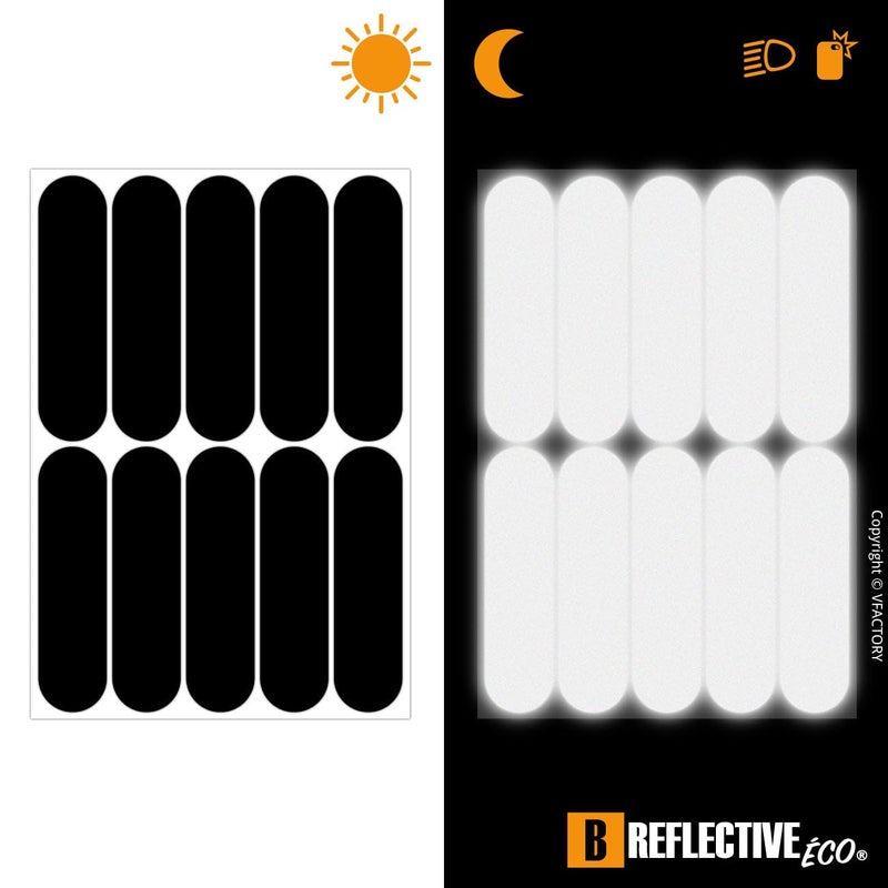 B REFLECTIVE - 2 x Kit of 10 Retro Reflective Stickers for Motorcycle, Helmets, Bike, Scooters, Stroller, Buggy, ... - Universal Adhesive - 3Mâ„¢ Technology - High Visibility - Discreet - Design - Grip - Image 2