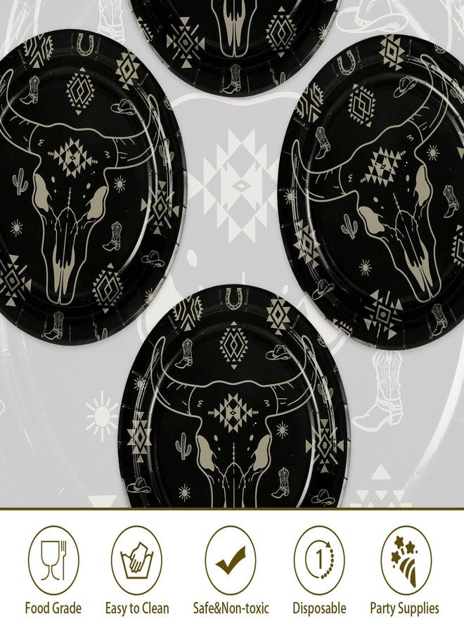 Grencian 50Pcs Bull Skull Decorations 9in Heavy Duty Disposable Western Cow Skull Desert Paper Plates For Western Southwestern Cowboy Party Supplies - Image 4