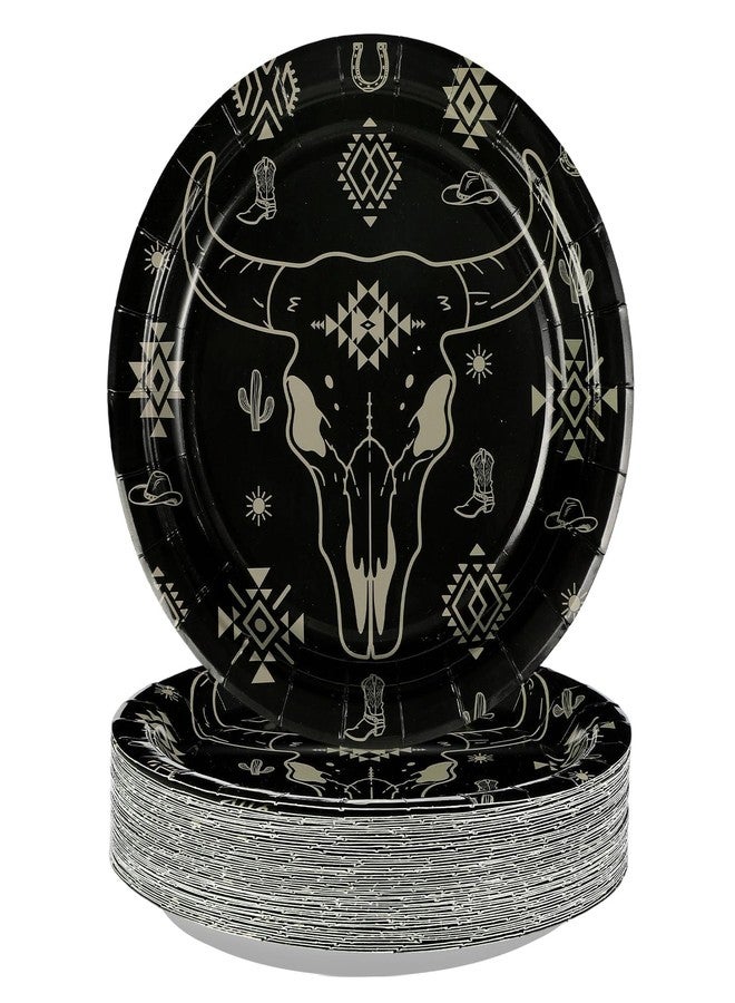 Grencian 50Pcs Bull Skull Decorations 9in Heavy Duty Disposable Western Cow Skull Desert Paper Plates For Western Southwestern Cowboy Party Supplies - Image 1