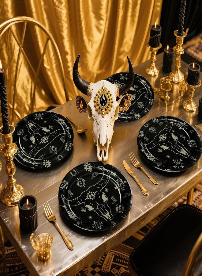 Grencian 50Pcs Bull Skull Decorations 9in Heavy Duty Disposable Western Cow Skull Desert Paper Plates For Western Southwestern Cowboy Party Supplies - Image 5