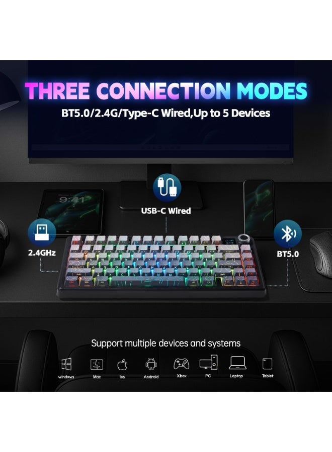 AULA F75 MAX Wireless Mechanical Gaming Keyboard W/Smart Display & Knob,75% Hot Swappable Custom Keyboard, RGB Backlit,Pre-lubed Linear Switches,Side Printed PBT Topographic Keycaps(Gradient Grey) - Image 3