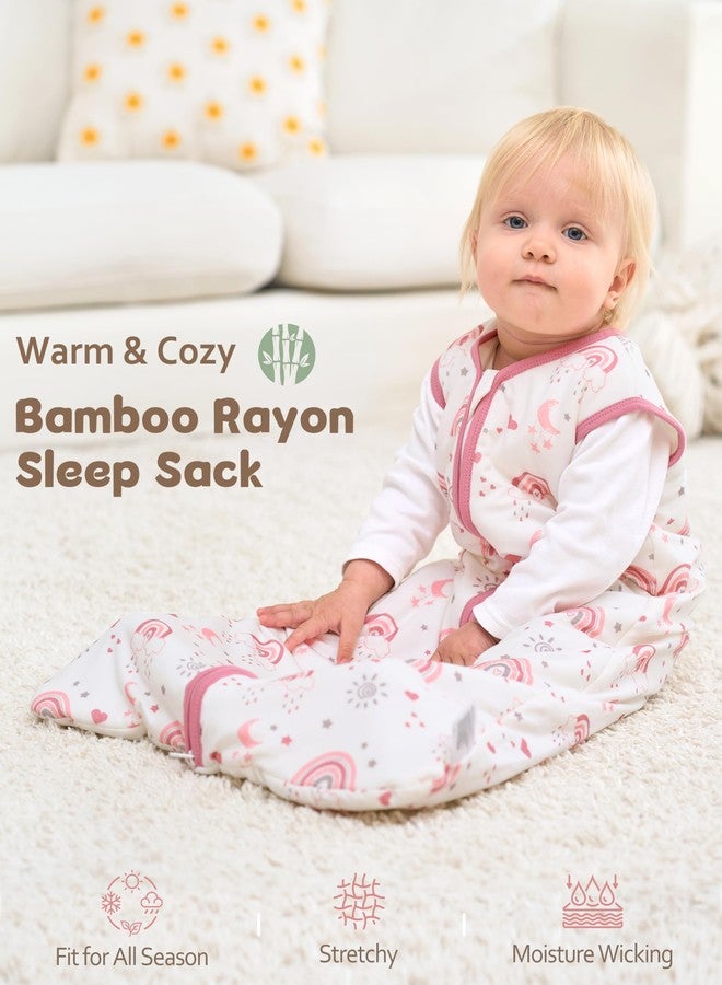 FIEMOL Rayon Made from Bamboo Baby Sleep Sack 6-12 Months, 1.0 Tog Baby Wearable Blanket, Soft Sleeping Bag for Newborn Infant Babies with 2-Way Zipper 2 Pack (Medium) Pink Rainbow - Image 2