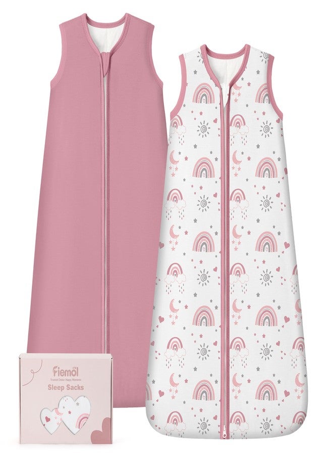 FIEMOL Rayon Made from Bamboo Baby Sleep Sack 6-12 Months, 1.0 Tog Baby Wearable Blanket, Soft Sleeping Bag for Newborn Infant Babies with 2-Way Zipper 2 Pack (Medium) Pink Rainbow - Image 1