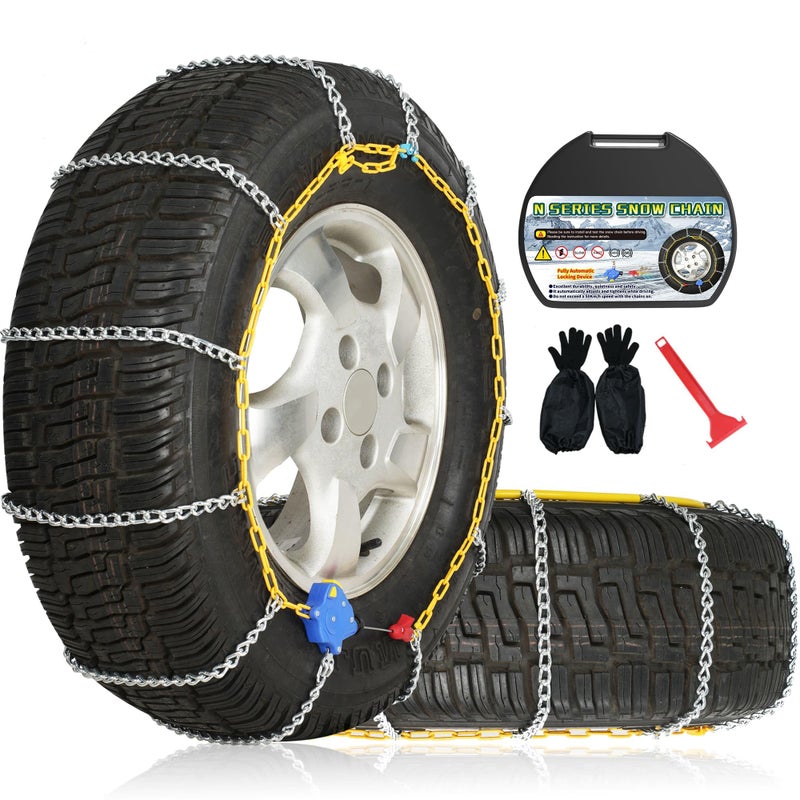 taseyok Auto Fixing Snow Chains, 2 x 12 mm, 30s Quick Installation of Tire Chains with Automatic Tensioner, Universal Emergency Tire Traction Chain for Cars, Pickups, and SUVs (HLN 100) - Image 1