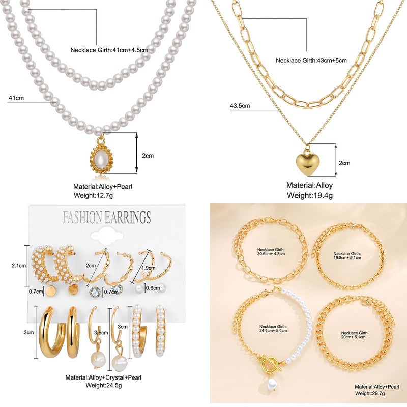 CONGYING 120PCS Gold Jewelry Sets For Women, With 7 Necklace,12 Bracelet,30pcs Hoop Earring,59pcs stud earrings and 12pcs cuff Ear Earrings Friendship for Happy Gifts (120pcs-set) - Image 3