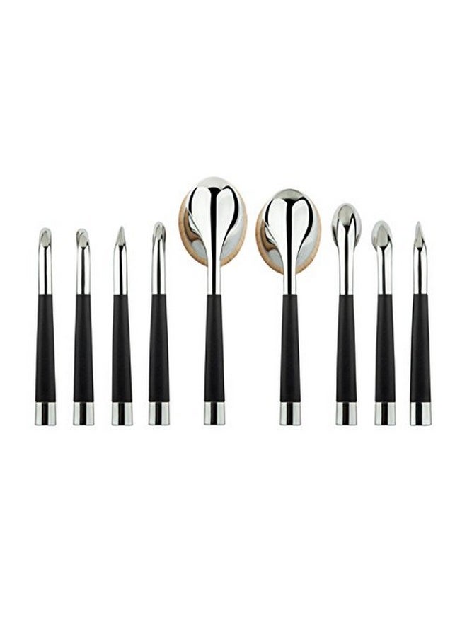 Puna Store - 9 Piece Cosmetic Oval Brush Set - (Silver) - Image 1