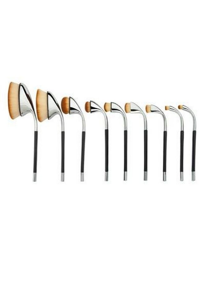 Puna Store - 9 Piece Cosmetic Oval Brush Set - (Silver) - Image 1