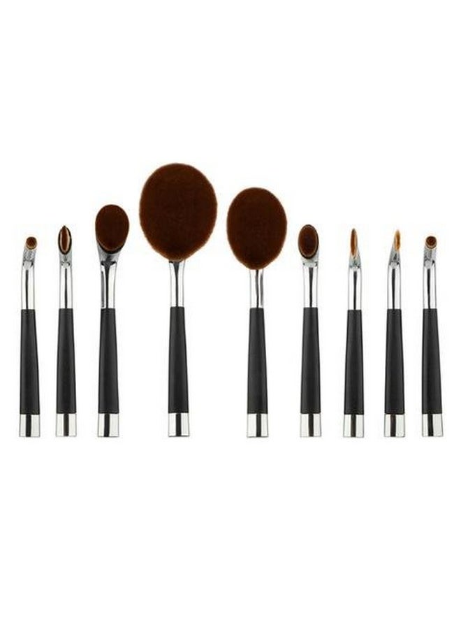 Puna Store - 9 Piece Cosmetic Oval Brush Set - (Silver) - Image 1