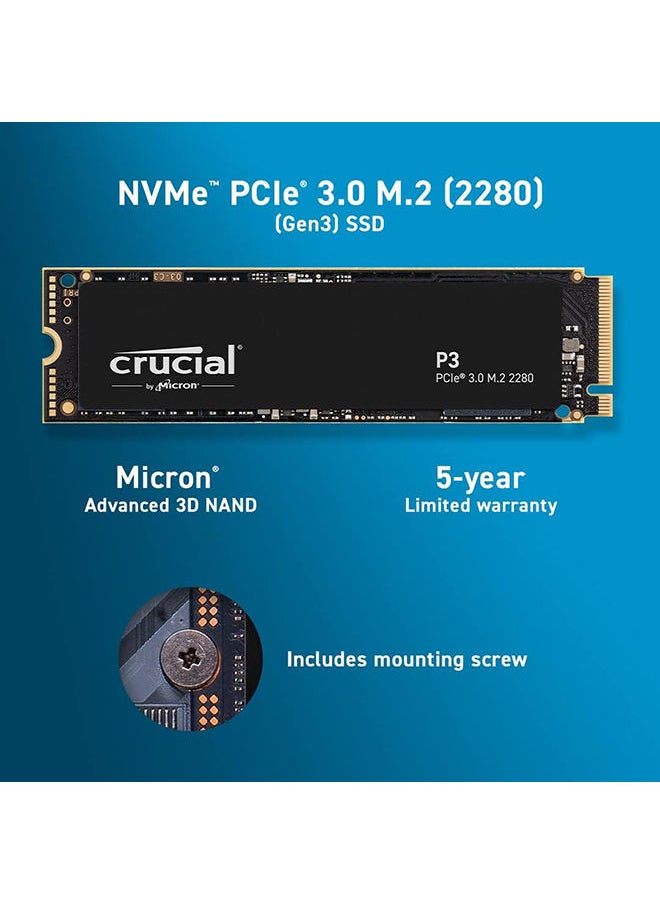 crucial - Crucial P3 4TB M.2 PCIe Gen3 NVMe Internal SSD - Up to 3500MB/s - CT4000P3SSD8 Black - Image 1