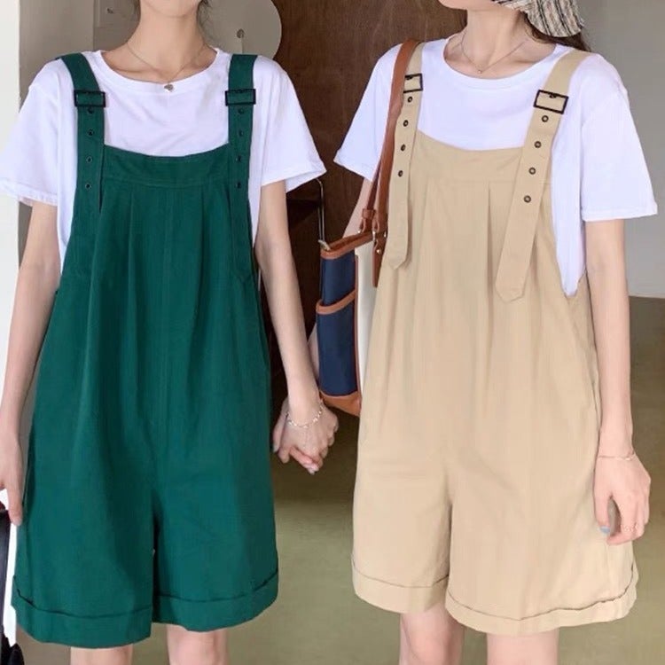 Women'S Cargo Overalls With Suspenders, Shorts, Spring, Summer, Autumn Korean Style Loose Wide-Leg Pants With Multiple Pockets - Image 3