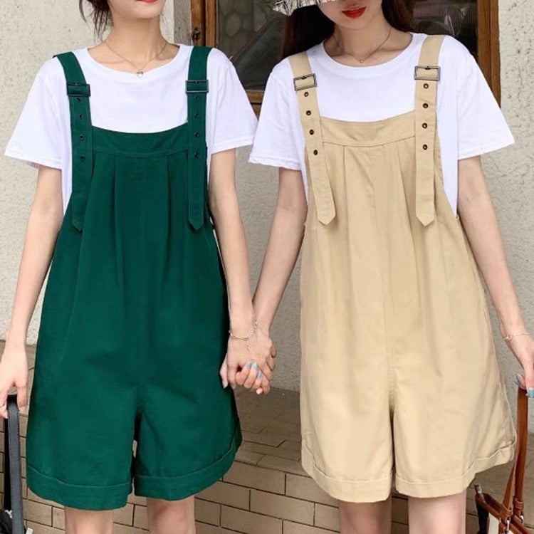 Women'S Cargo Overalls With Suspenders, Shorts, Spring, Summer, Autumn Korean Style Loose Wide-Leg Pants With Multiple Pockets - Image 4