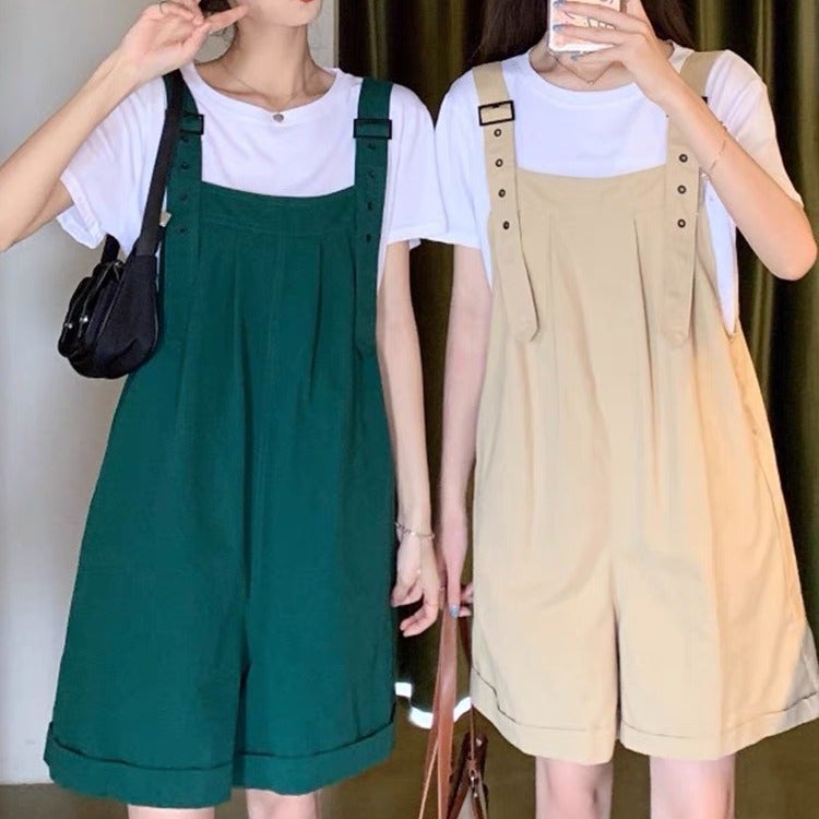 Women'S Cargo Overalls With Suspenders, Shorts, Spring, Summer, Autumn Korean Style Loose Wide-Leg Pants With Multiple Pockets - Image 2