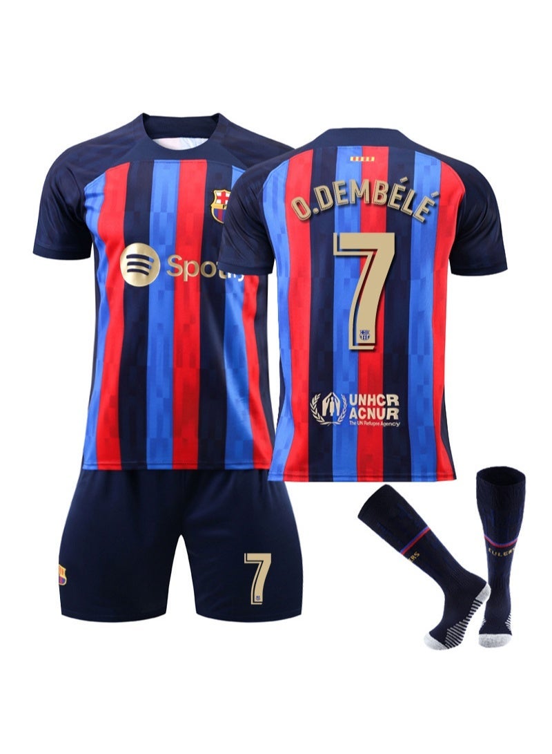 برشلونة المنزل لكرة القدم جيرسي 3 قطع كيت # 7 س. ديمبé جيرسي ، السراويل والجوارب مروحة الإصدار - Image 1