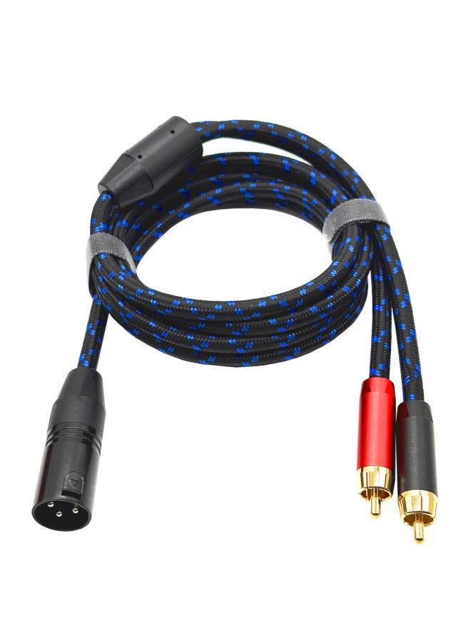 Three-core Cannon Revolution Double Lotus Microphone Mixer Audio Cable XLR To 2RCA Audio Cable-Color:Black+blue-Length:1m