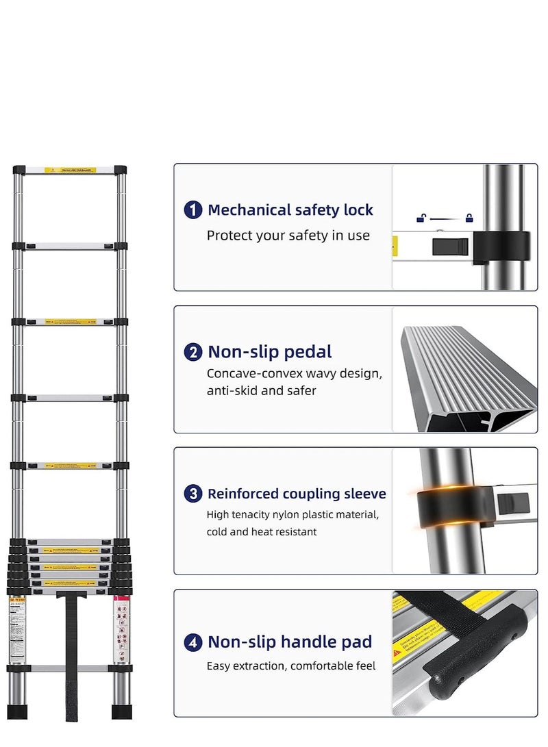 ALMUFARREJ 2 Meter Telescopic Ladder Lightweight Aluminum Extension Ladder with Non-Slip Feet - Image 3