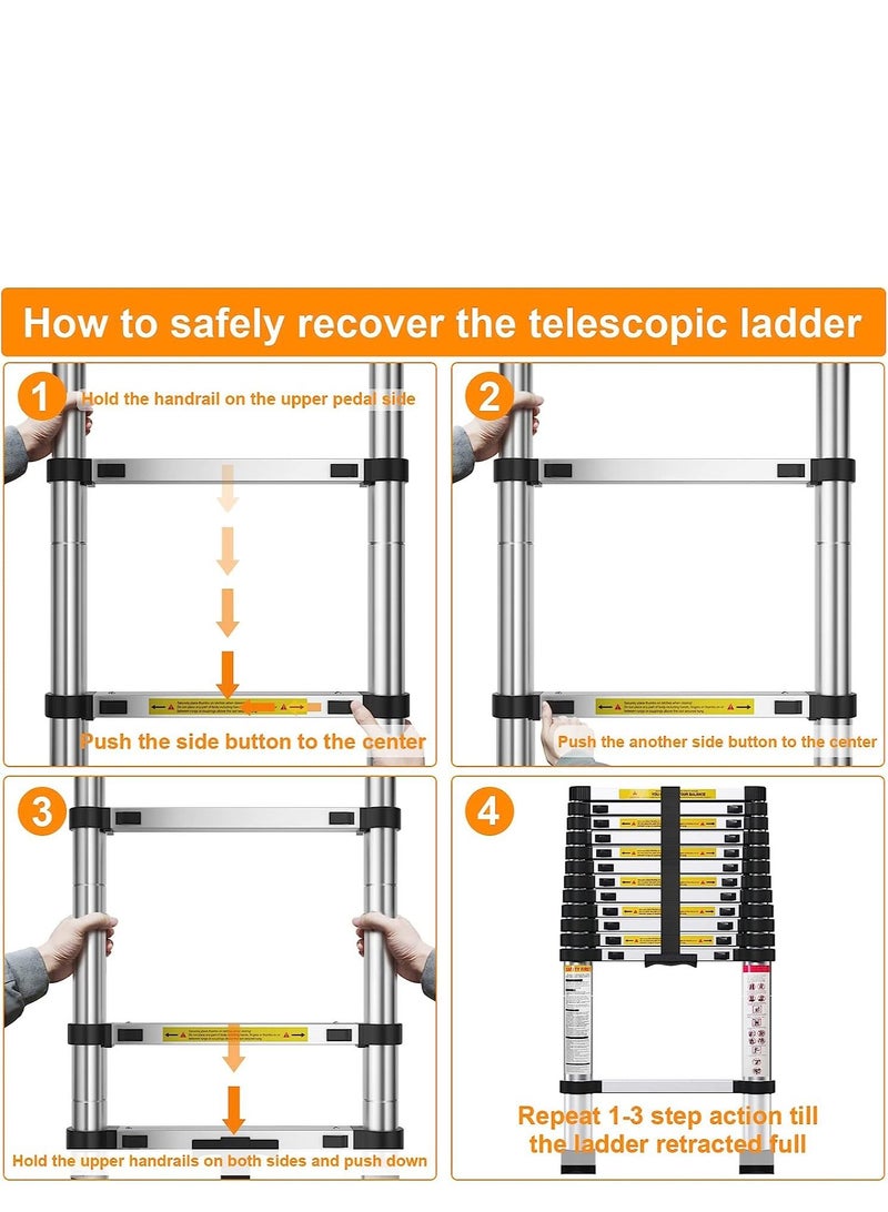 ALMUFARREJ 2 Meter Telescopic Ladder Lightweight Aluminum Extension Ladder with Non-Slip Feet - Image 4