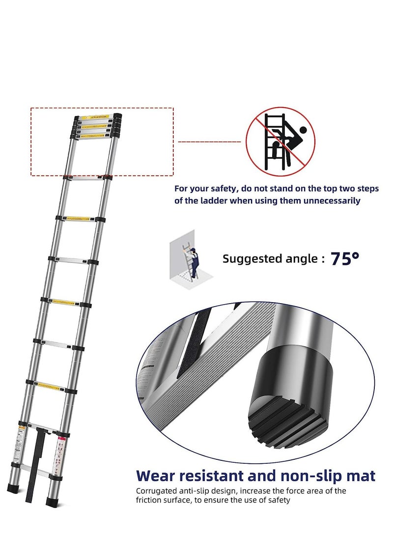 ALMUFARREJ 2 Meter Telescopic Ladder Lightweight Aluminum Extension Ladder with Non-Slip Feet - Image 2