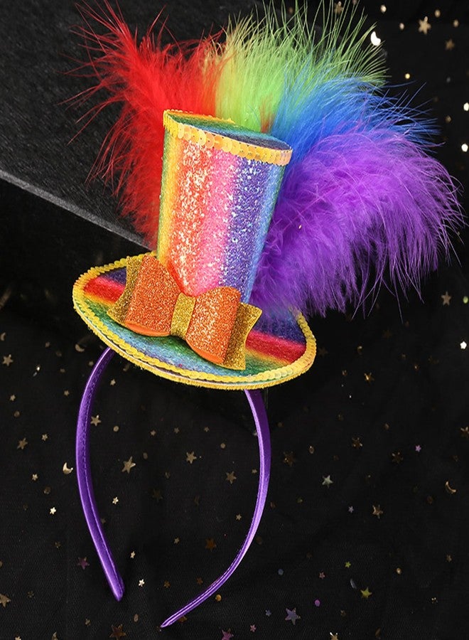 CBLUO Halloween Mini Top Hat Headband Multicolor Feathers Hair Hoops Bands Bow Bowknot Sequins Headpiece Hairband Women Mardi Gras Christmas Festival Parade Cosplay Dress Up Birthday Party Accessories - Image 5