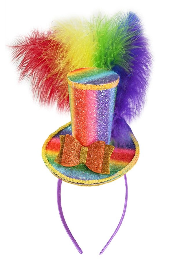 CBLUO Halloween Mini Top Hat Headband Multicolor Feathers Hair Hoops Bands Bow Bowknot Sequins Headpiece Hairband Women Mardi Gras Christmas Festival Parade Cosplay Dress Up Birthday Party Accessories - Image 1