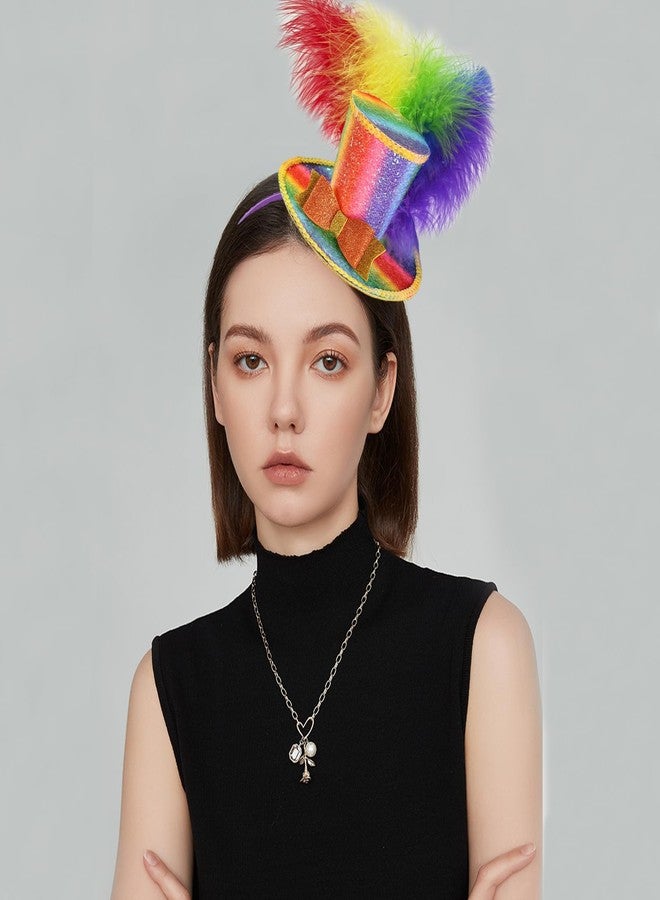 CBLUO Halloween Mini Top Hat Headband Multicolor Feathers Hair Hoops Bands Bow Bowknot Sequins Headpiece Hairband Women Mardi Gras Christmas Festival Parade Cosplay Dress Up Birthday Party Accessories - Image 2