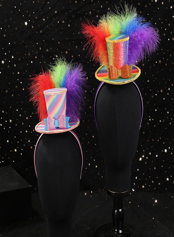 CBLUO Halloween Mini Top Hat Headband Multicolor Feathers Hair Hoops Bands Bow Bowknot Sequins Headpiece Hairband Women Mardi Gras Christmas Festival Parade Cosplay Dress Up Birthday Party Accessories - Image 4