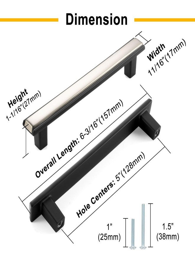 BEROSSA 5 Inch Screw Spacing, Black & Golden 2-Tone Cabinet Pulls, Kitchen Furniture Handles, Pack of 5 | Solid Hardware for Cupboard Door Bedroom Dresser Drawer Bathroom Vanity 2281 - Image 3