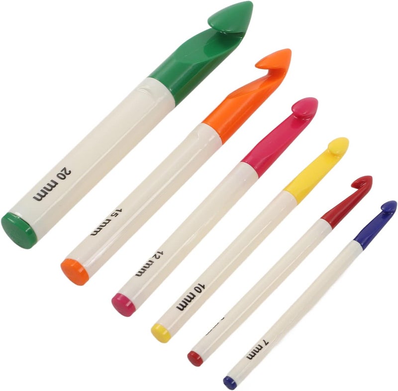 Jumbo Crochet Hooks Set, Oversize 7.0mm 8.0mm 10mm 13mm 15mm 20mm, Extra Long, Lightweight Design, Colorful Marked Handle Plastic Crochet Needle Kit with Wider Application, Ideal - Image 2