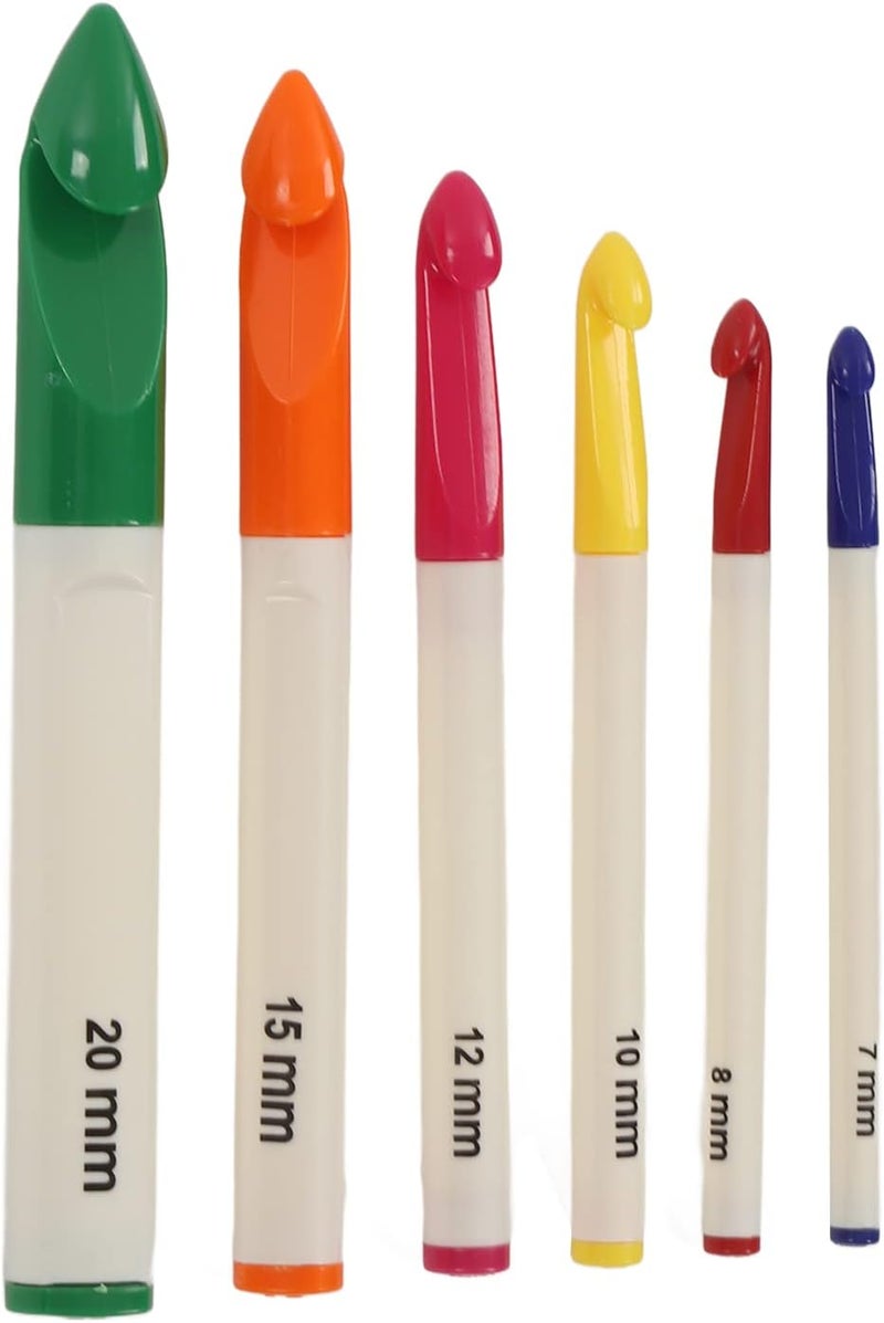 Jumbo Crochet Hooks Set, Oversize 7.0mm 8.0mm 10mm 13mm 15mm 20mm, Extra Long, Lightweight Design, Colorful Marked Handle Plastic Crochet Needle Kit with Wider Application, Ideal - Image 1