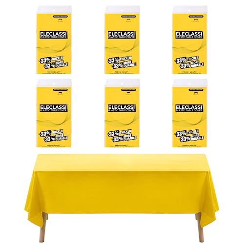 Eleclassi Yellow 6 Pack Premium Disposable Plastic Tablecloth 54 x 108 in  Plastic Table Cloth Disposable Tablecloth for Rectangle Table Up to 8 Feet