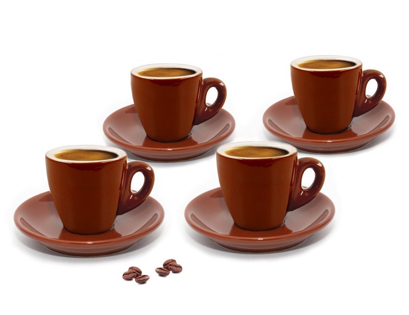 CUISINOX Brown Porcelain Espresso Cups and Saucers 4 Sets 2 oz each