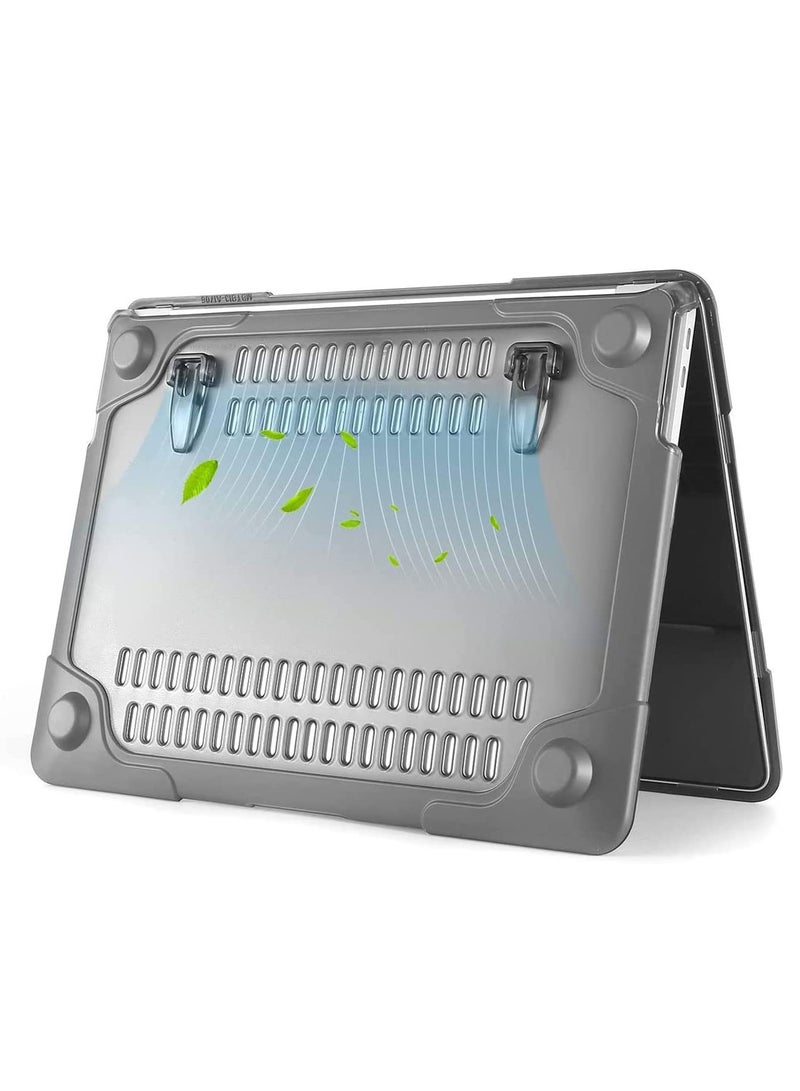 SYOSI Case for MacBook  Compatible with MacBook Air 13 inch Case Release A2337 M1 A2179 Retina Heavy Duty Plastic Hard Shell Case with Fold Kickstand  Matching Color Keyboard Cover Grey - Image 3