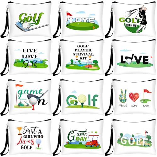 Shinylin 24 Pcs Golf Gift Bag Golf Cosmetic Bags Golf Accessories for Women Men Inspirational Golf Pouch Zipper Golf Toiletry Organizer Golf Wristlet Wallet for Golf Player Golf Lovers Gift12 Style - Image 1