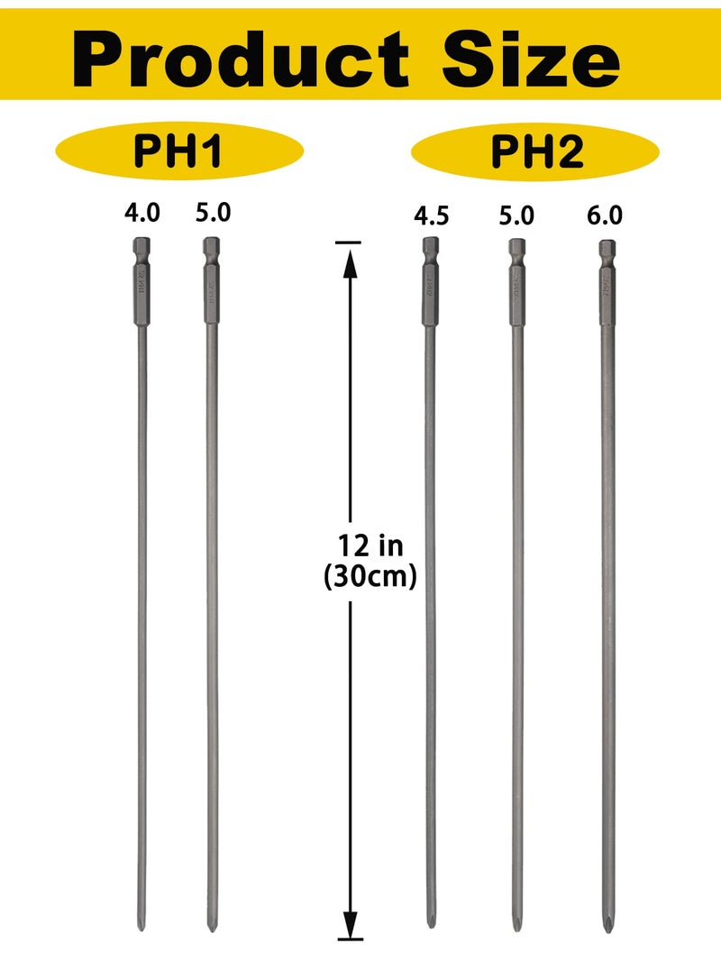 Rocaris 5 Pack Extra Long Phillips Screwdriver Bit Sets, 1/4 Inch Hex Shank Magnetic Screwdriver Bits Cross Head S2, 12 Inch - Image 5