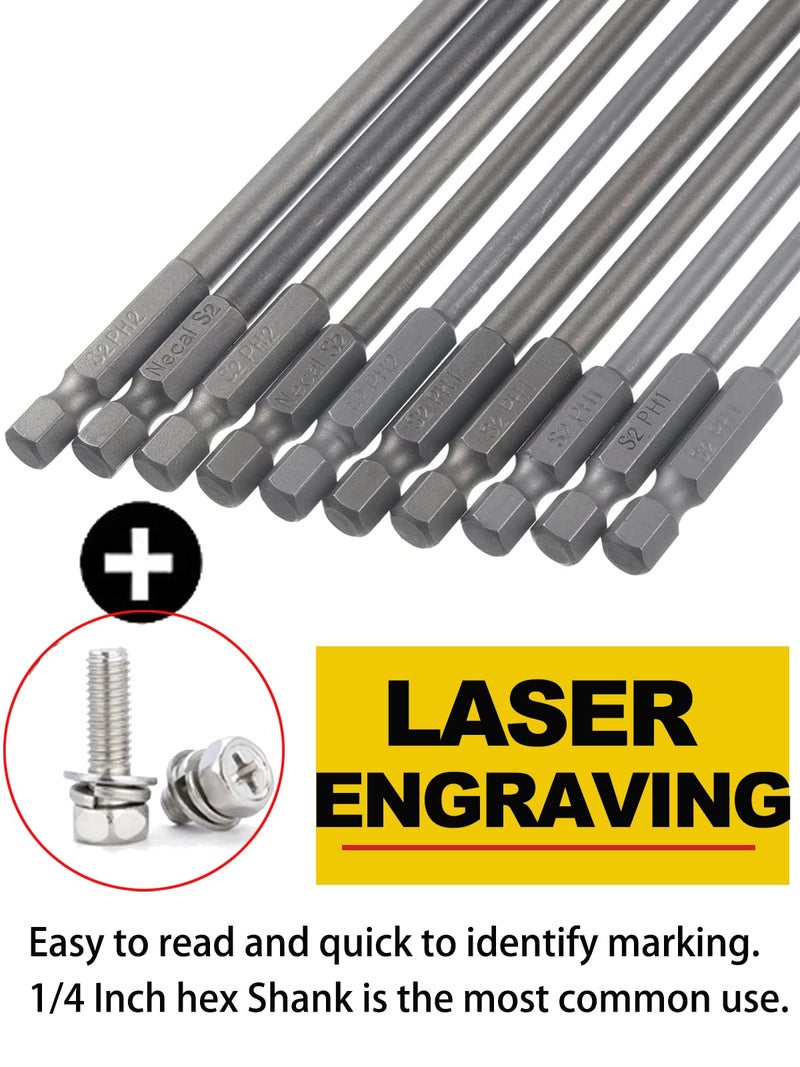 Rocaris 5 Pack Extra Long Phillips Screwdriver Bit Sets, 1/4 Inch Hex Shank Magnetic Screwdriver Bits Cross Head S2, 12 Inch - Image 3