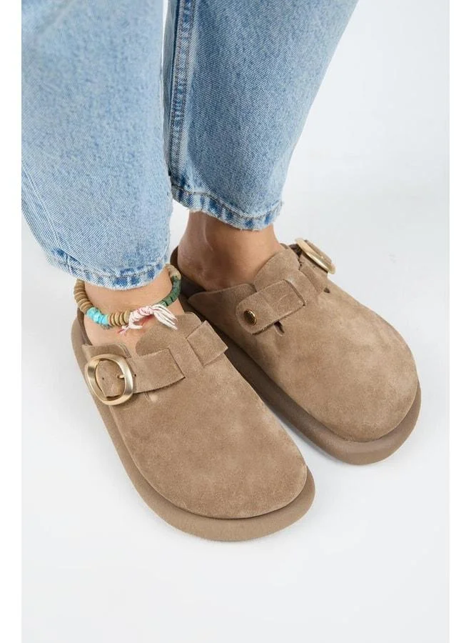 Manijero  (Asymmetry) Women's Genuine Leather Belted Buckle Slip-On Vizon Slipper. for Women | Best Price UAE