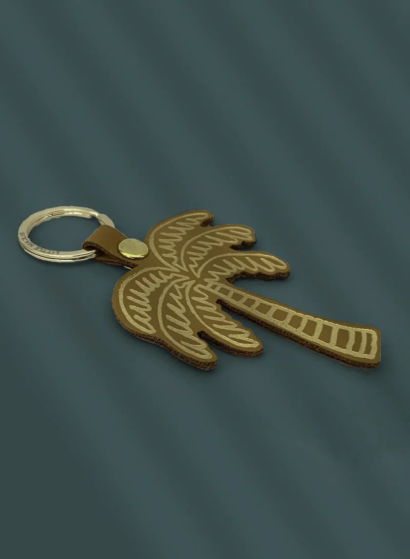 Little Majlis Camel leather key fob, palm tree
