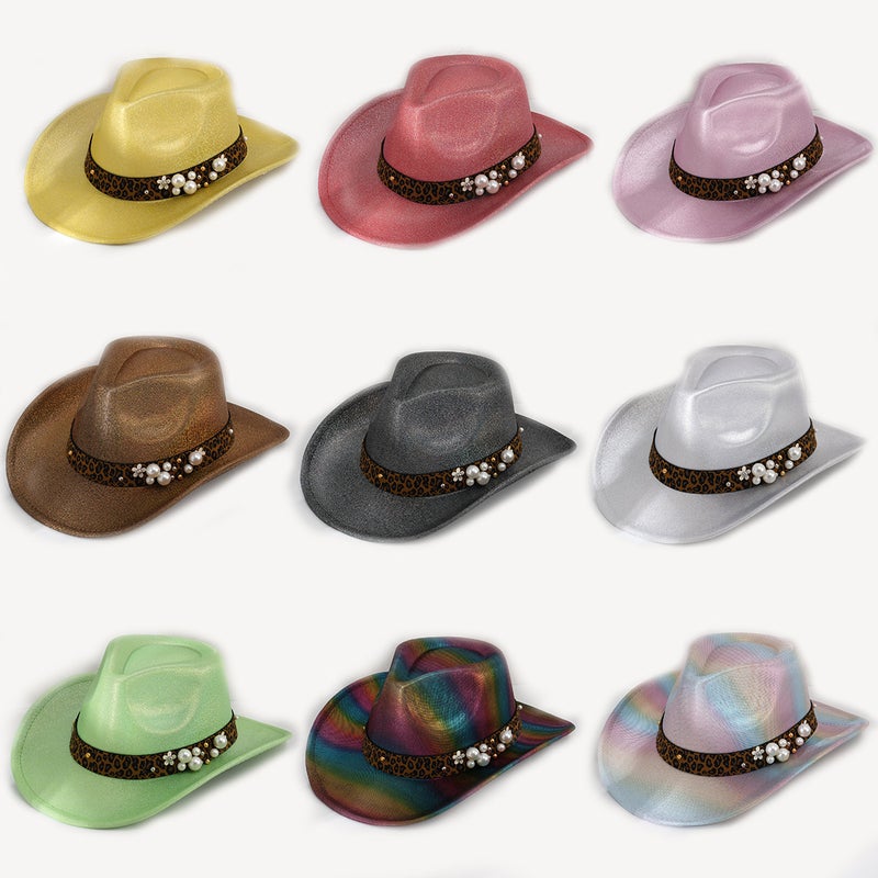 Explosions Women'S Big Brim Men'S Gradient Pearl Accessories Cowboy Hat Topper Hat Leopard Print Party Daily - Image 2