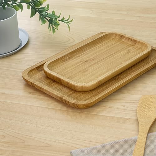 Bamboo Bam&Boo Bamboo Serving Tray Natural Minimalist Rectangular (11.7” x 7.8" x 0.8") Coffee, Tea, Food, Drinks, Storage, Decor for Home, Kitchen, Bathroom - Image 3