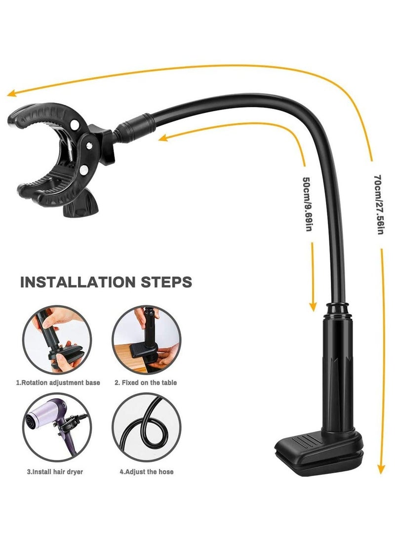 general Hair Dryer Holder, 360 Degrees Rotatable Hands Free Pet Stand Aluminium Magnesium Alloy Gooseneck Three-Jaw Bracket with Adjustable Clamp Mount for Dog Cat Grooming, Makeup Table(Black) - Image 4