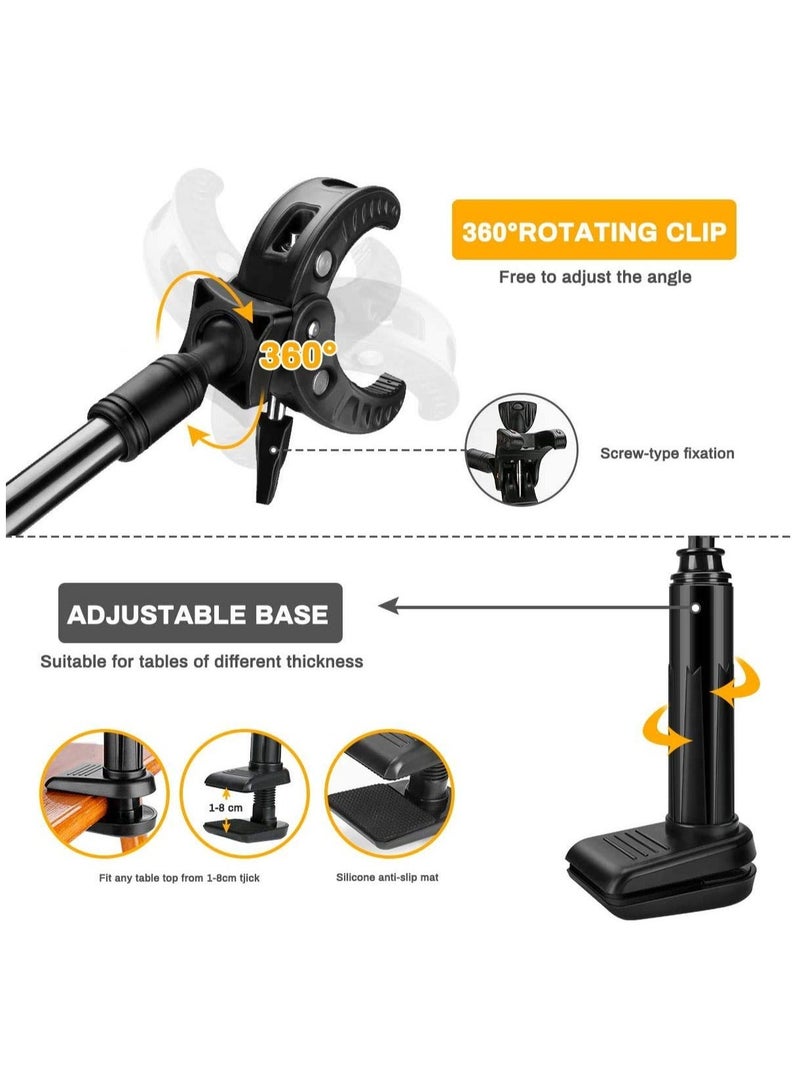 general Hair Dryer Holder, 360 Degrees Rotatable Hands Free Pet Stand Aluminium Magnesium Alloy Gooseneck Three-Jaw Bracket with Adjustable Clamp Mount for Dog Cat Grooming, Makeup Table(Black) - Image 3