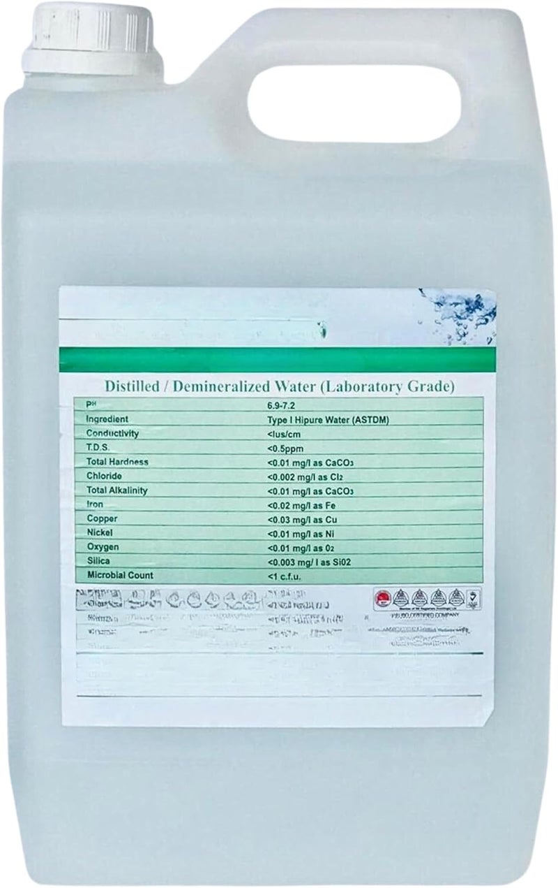 HASANAT ESSENTIALS Distilled Demineralized Water Laboratory grade lead Batteries, Cooling System, Solvent, Aquarium Bath Multiple Uses (Distilled Water 5 Litre) - Image 1