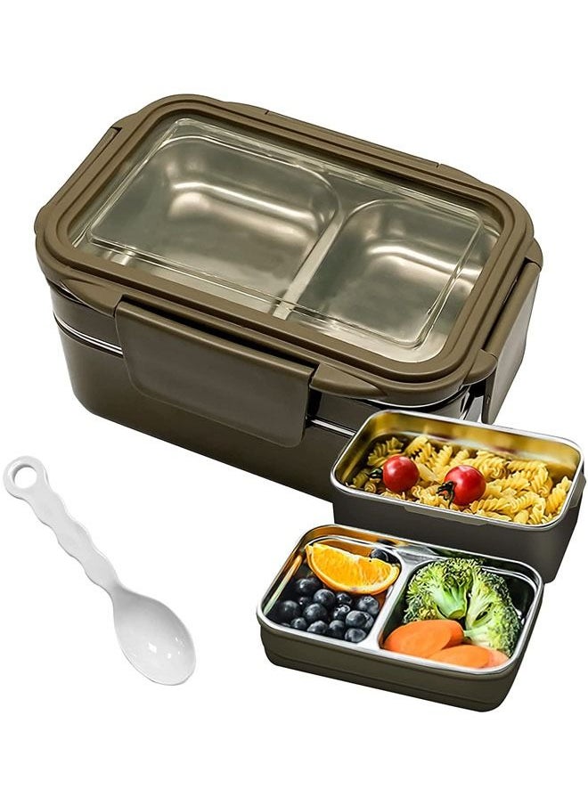 Arabest - Bento Lunch Box for Adults & kids, Reusable Stainless Steel Meal Box, Leakproof Food Storage Containers with 2 Layers Divders,Suitable Microwave Ovens Heating,Healthy Lunches & Snacks- Green - Image 1
