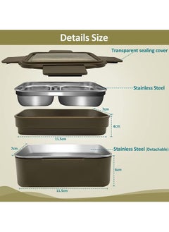 Arabest Bento Lunch Box for Adults & kids, Reusable Stainless Steel Meal Box, Leakproof Food Storage Containers with 2 Layers Divders,Suitable Microwave Ovens Heating,Healthy Lunches & Snacks- Green  - Image 2